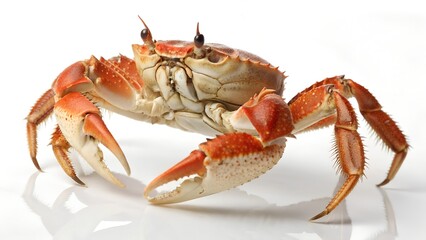 Red crab with large claws isolated on white background