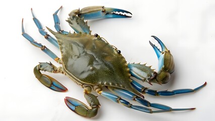 Single blue crab isolated on white background