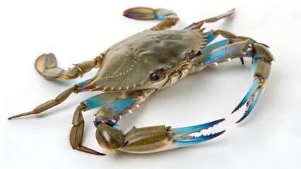 Single blue crab isolated on white background