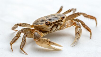 Closeup of a small brown crab isolated on white background