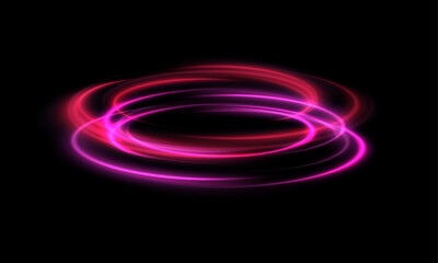 Abstract light speed lines neon rings glowing circles movement on black background vector illustration. Blue, Red , Purpure light effect. PNG.
