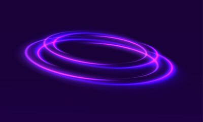 Abstract light speed lines neon rings glowing circles movement on black background vector illustration. Blue, Red , Purpure light effect. PNG.