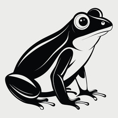 Detailed Black and White Frog Vector Illustration: Simple Amphibian Graphic for Nature Themes, Pond Life Designs, and Eco-Friendly Concepts