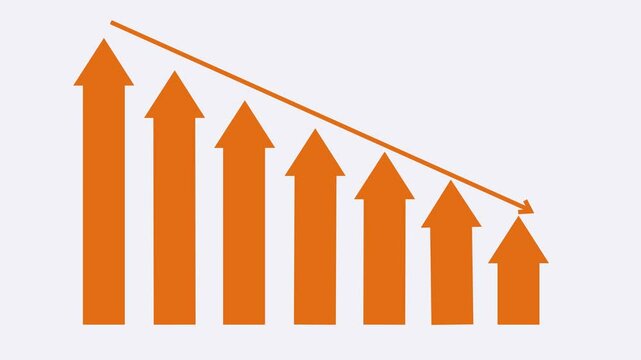Arrows with Downward Trend Line Animation, Flat Minimal Business Graph Animation Featuring Animated Bars Displaying Financial Downward