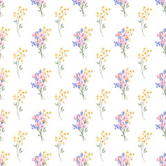 Seamless floral pattern minimalist repeating background with watercolor flower and leaf bouquets. Fabric wallpaper print texture. Perfectly for backdrop, wrapped paper.