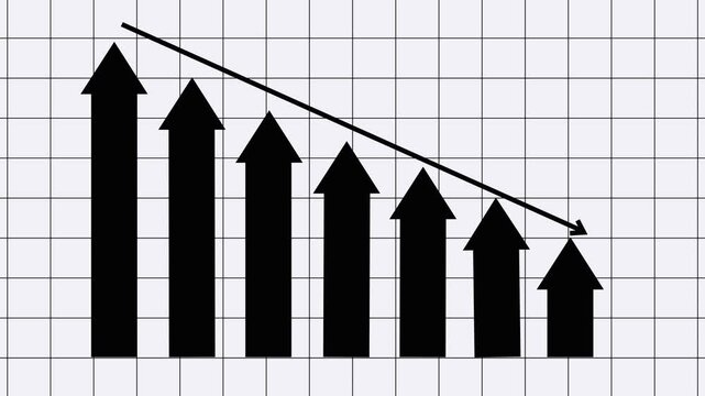 Arrows Indicating Downward Trend on Grid Animated, Clean and Professional Bar Graph Animation in Minimal Style for Corporate Financial Dashboards