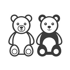 Adorable Black and White Teddy Bear Icon Set: Simple, Cute, and Versatile Toy Character Vector Illustration for Children's Designs, Baby Shower Themes, and Nursery Decor