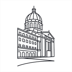 Vector architectural line art dome building, white background.
