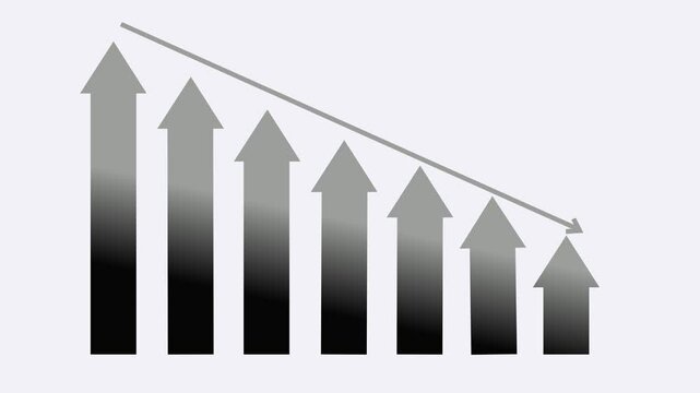 Arrows with Downward Trend Line Animation, Flat Minimal Business Graph Animation Featuring Animated Bars Displaying Financial Downward