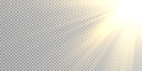 Sunlight with glare effect on transparent background. Superimposition of light, sun rays, transition, light, lens, glare in PNG format. PNG sunlight with light glare .