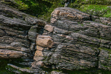 strates de roches granitiques et mousse