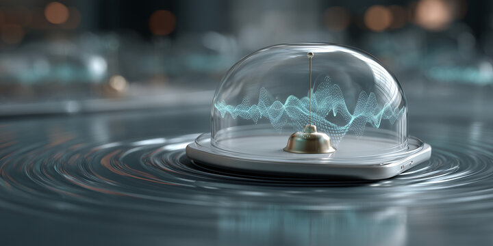  Floating dome visualizes AI compression and decryption of voice signals.
