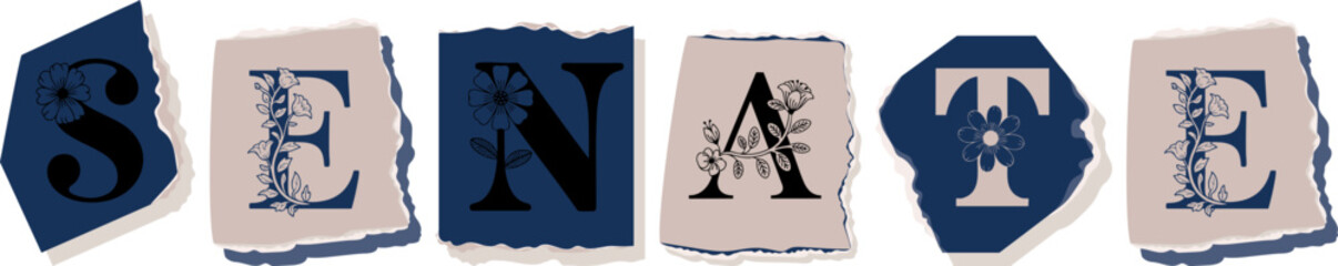 SENATE Floral Typography of a Concept Word � Elegant Torn Paper Letter Design