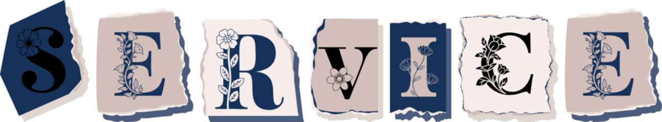 SERVICE Floral Typography of a Concept Word � Elegant Torn Paper Letter Design
