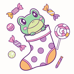SVG art: A Playful Frogs in a Birthday vibe with snuggled in a sock, tinted with Candy Shop tones