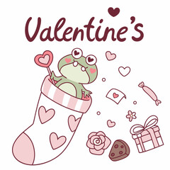 SVG art: A Grumpy Frogs in a Valentine vibe with snuggled in a sock, tinted with Valentine Blush tones