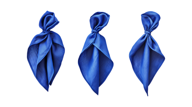 Pack Collection Stunning Blue Fabric Art Abstract Triptych Photography set against transparent background