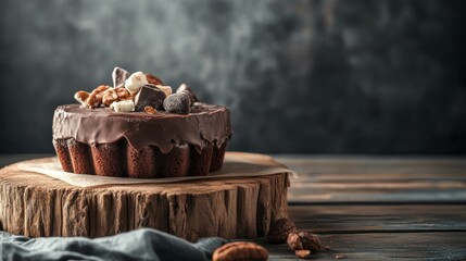 Chocolate cupcake with hazelnut on napkin for dessert bakery sweet food menu product advertisement background