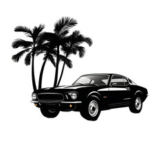 Classic black muscle car tropical night transparent background