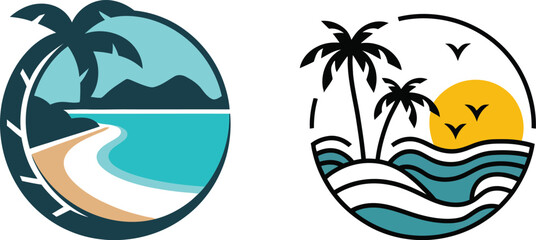 Obraz premium Two stylized beach scenes, perfect for summer design projects.