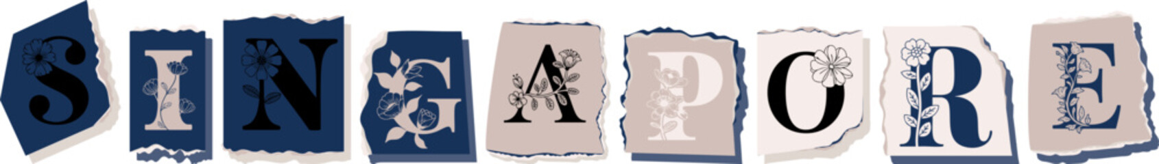 SINGAPORE Floral Typography of a Country Name � Elegant Torn Paper Letter Design