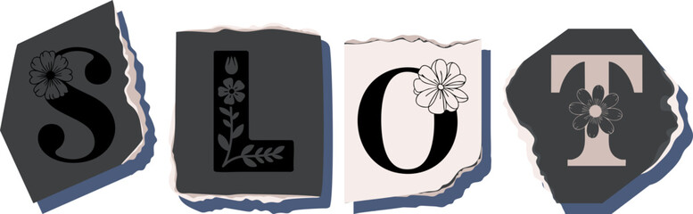 SLOT Floral Typography of a Concept Word � Elegant Torn Paper Letter Design