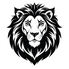 Majestic lion head depicted in a bold black and white art form