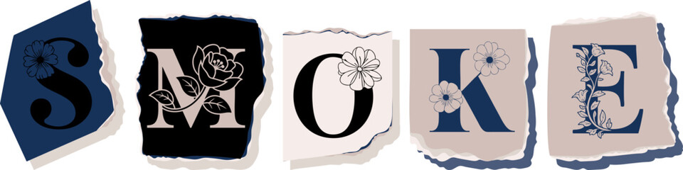 SMOKE Floral Typography of a Concept Word � Elegant Torn Paper Letter Design