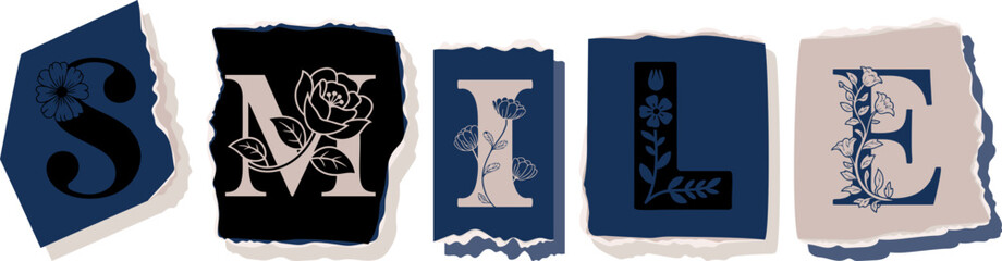 SMILE Floral Typography of a Concept Word � Elegant Torn Paper Letter Design