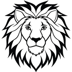 Majestic lion head with intricate mane depicted in a bold black and white style