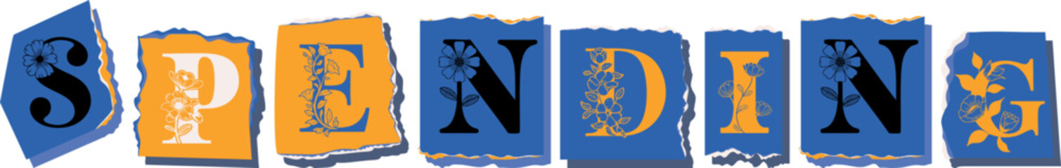SPENDING Floral Typography of a Concept Word � Elegant Torn Paper Letter Design