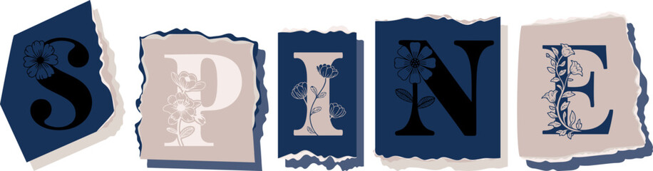 SPINE Floral Typography of a Concept Word � Elegant Torn Paper Letter Design