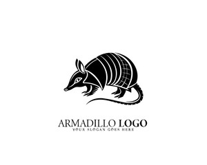 Naklejka premium Strong and elegant armadillo logo in black and white line design, great for branding projects, stylish animal logo needs, and minimalist identity solutions.