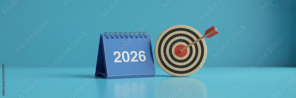 Poster a year-end calendar display with a target and arrow.