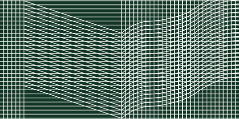 Abstract background of modern building with white grid straight and wave lines on a dark green background, vector illustration.
