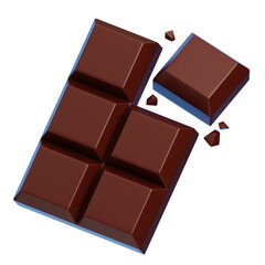 Chocolate Bar with Broken Pieces Isolated. Cartoon Style Junk Food and Drink Icon Concept. 3D Rendering