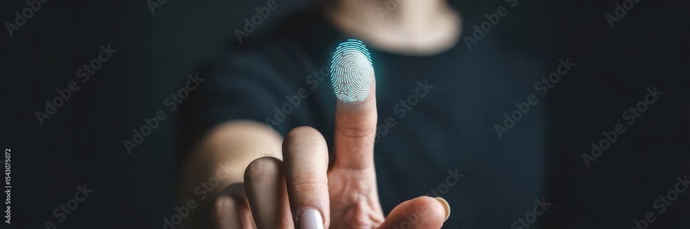 Aufkleber close-up of a finger with a projected fingerprint image.
