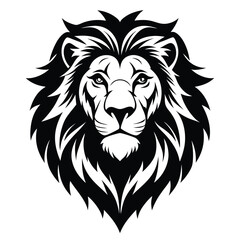 Striking lion head features a bold mane with a confident and regal expression