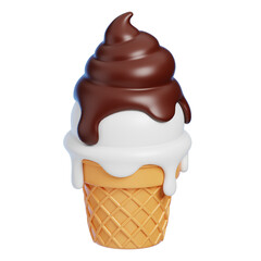 Chocolate and Vanilla Soft Serve Ice Cream Isolated. Cartoon Style Junk Food and Dessert Icon Concept. 3D Rendering.