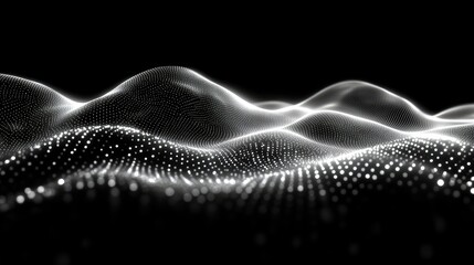 Abstract digital landscape with undulating lines of glowing points