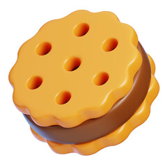 Chocolate Cream Filled Biscuit Isolated. Cartoon Style Junk Food and Dessert Icon Concept. 3D Rendering.