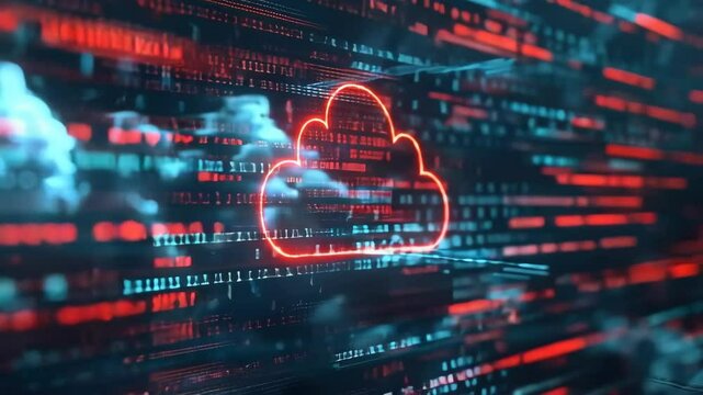 Big screen displays security breach warning from cloud security hacker attack. Concept Cloud Security