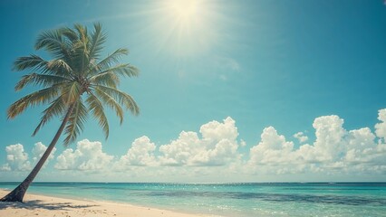 Fototapeta premium Palm tree on sunny tropical beach landscape