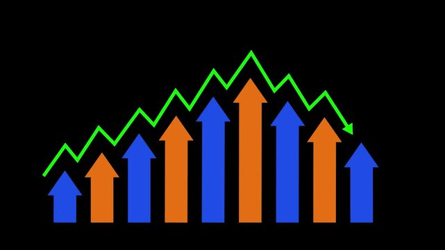 Stylized Growth and Decline Graph Animation, Business Performance Bar Graph in Flat Minimalist Style Animation