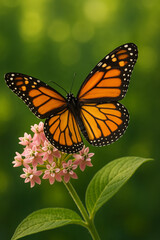 Naklejka premium Monarch Butterfly on Pink Milkweed – Macro Nature Photography