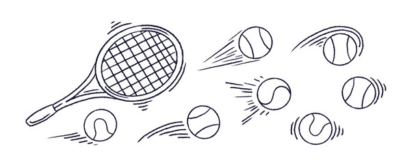 Tennis racket sign Sport ball trajectory of bounce