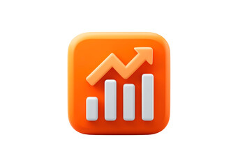 Financial growth concept with orange chart icon on transparent background, PNG
