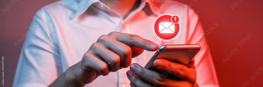 Poster person using a smartphone with an email notification.