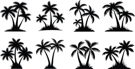 Silhouettes of Tropical Palm Trees for Design Elements