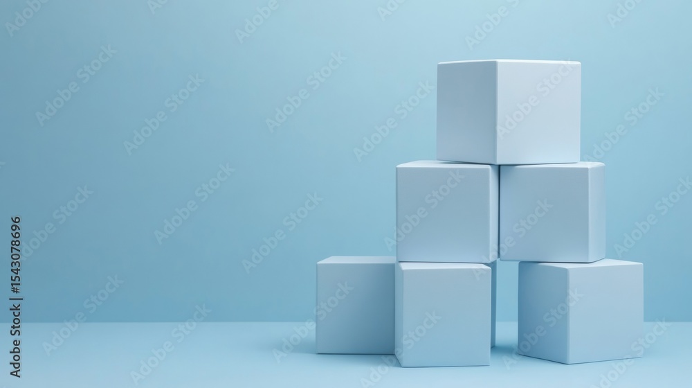 Poster minimal cubes blue background geometric abstract modern design concept clean architecture white simp